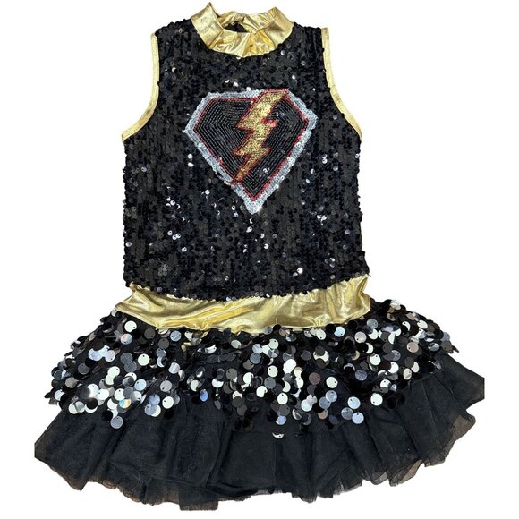 Wissman Size MC Showtime Studio Gold Sequin Dance Costume Tulle Skirt Child - Picture 2 of 7
